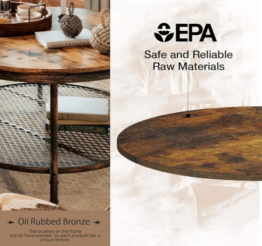 Rustic Wood and Metal Round Coffee Table image indicator(8)