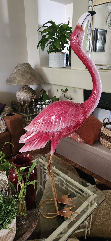 Pink Flamingo Metal Statue 42.5" Height