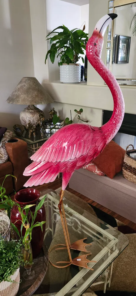 Pink Flamingo Metal Statue 42.5" Height thumbnail