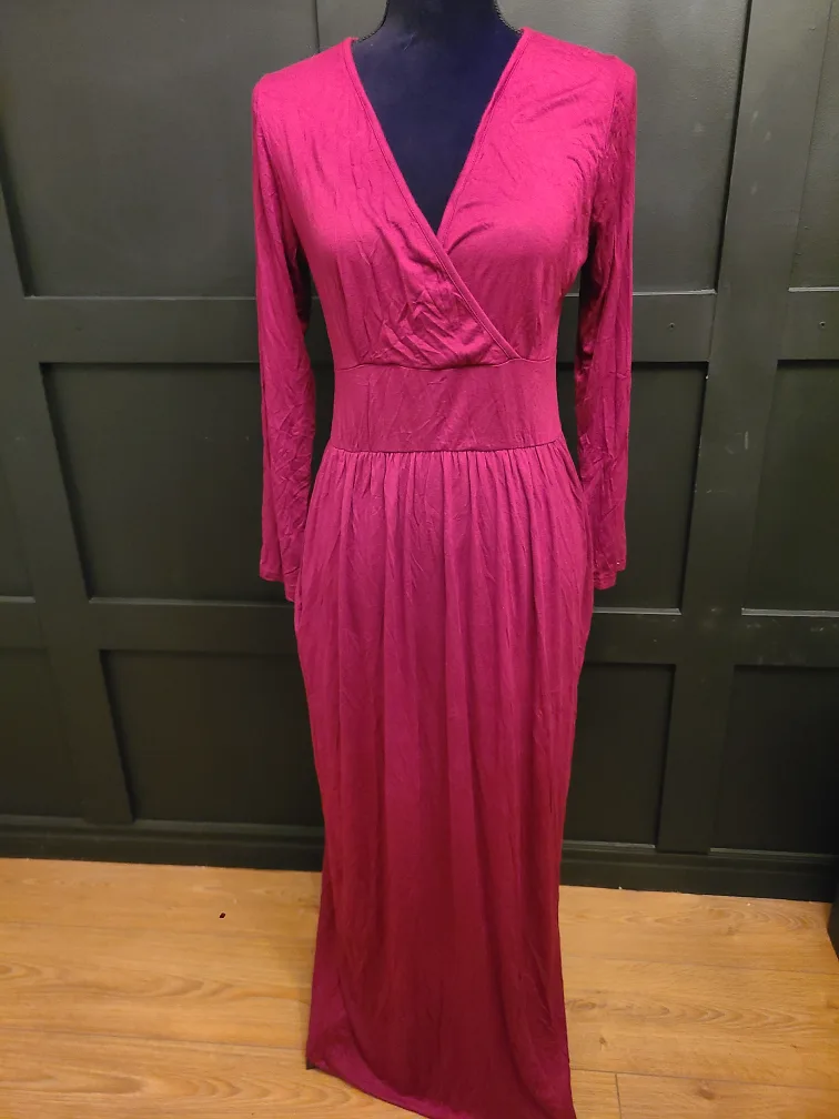 🥕 Burgundy Long Sleeve Maxi Dress image indicator(3)