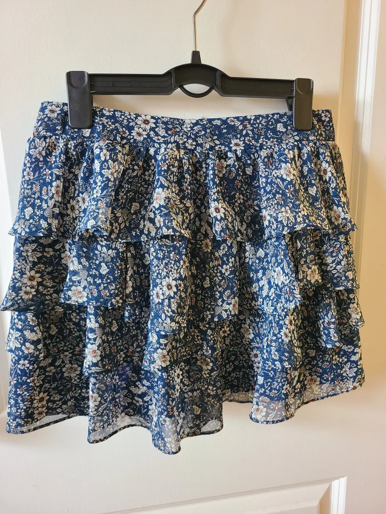 Blue floral tiered skirt thumbnail