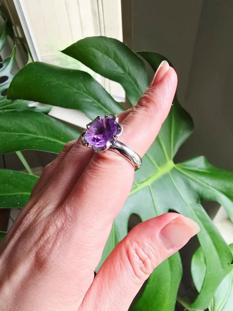 New Amethyst natural 925 sterling silver ring image indicator(6)