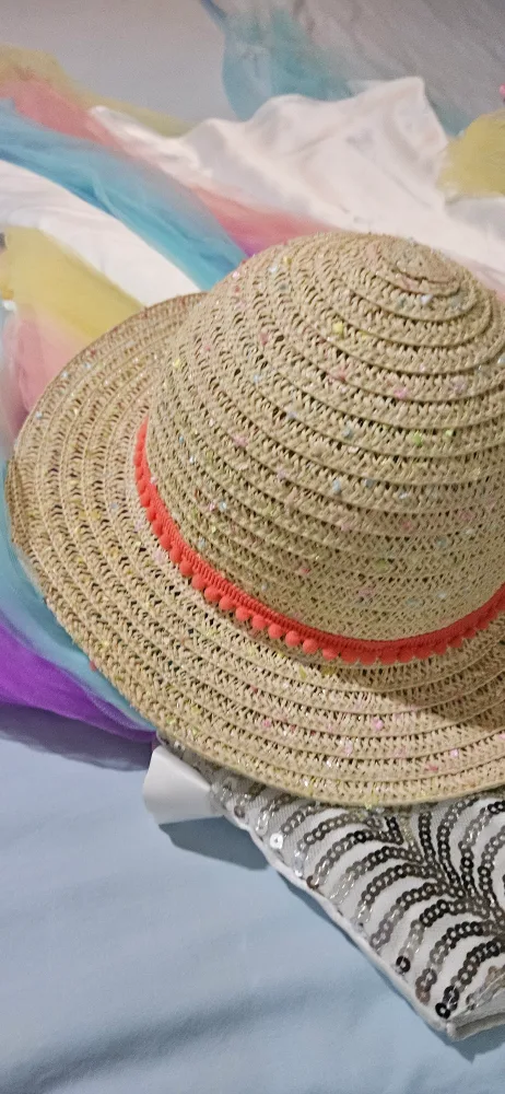 Straw Sun Hat with Pom-Pom Trim image indicator(2)