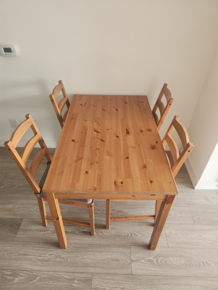 IKEA HÄGERNÄS Table and 4 chairs, antique stain pine