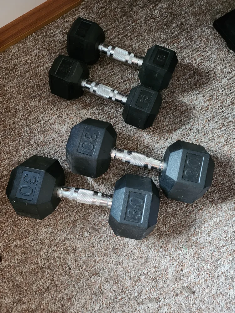 Dumbbells Set, 15lb and 30lb, and Exercise Ball with Pump thumbnail