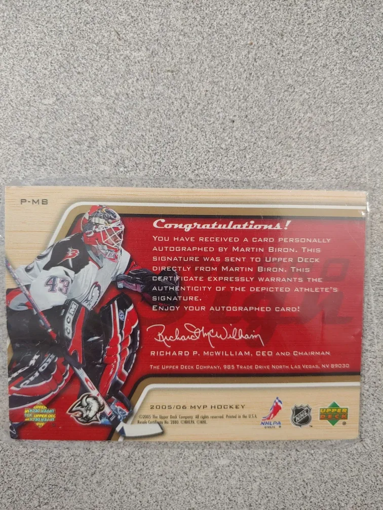 Martin Biron 2005-06 MVP Hockey Upper Deck Pro Sign Card image indicator(2)
