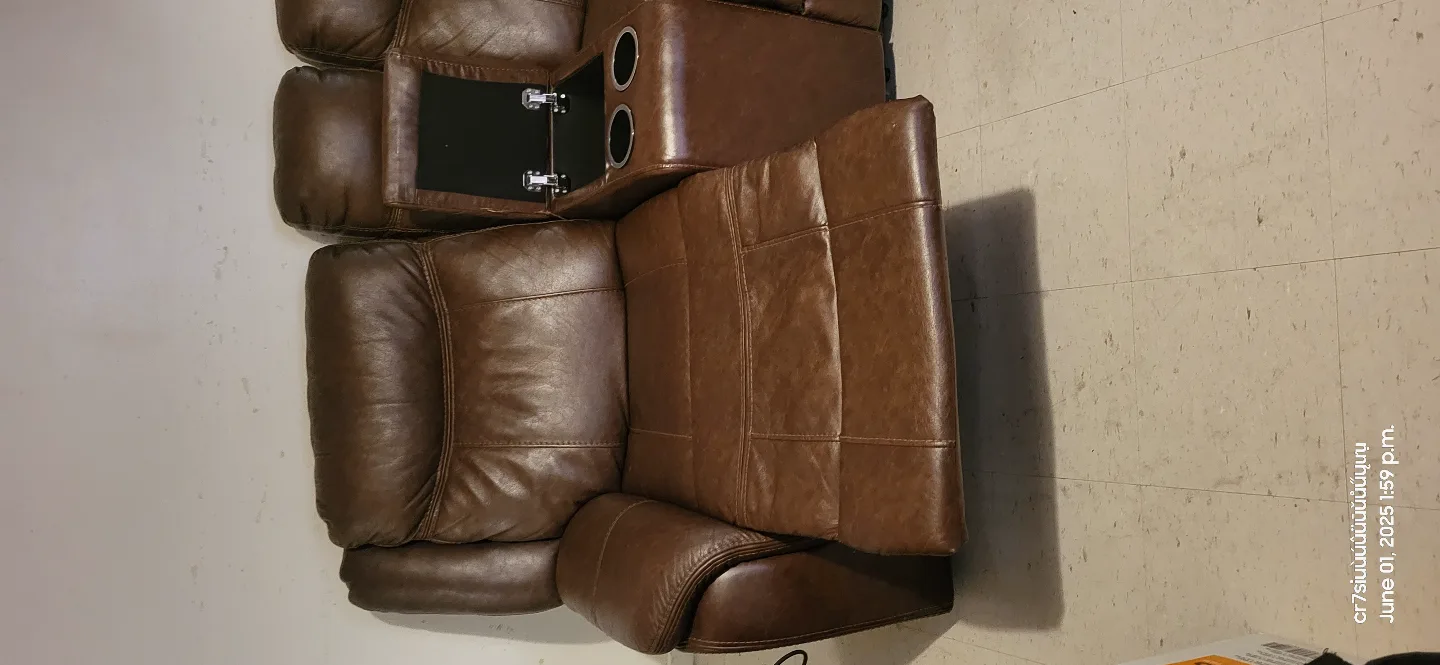 Brown Leather Reclining Sofa with Cup Holders image indicator(3)