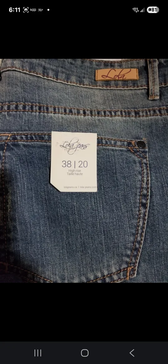 Lola Jeans size 38/20 high waist.  Embroided thighs image indicator(4)