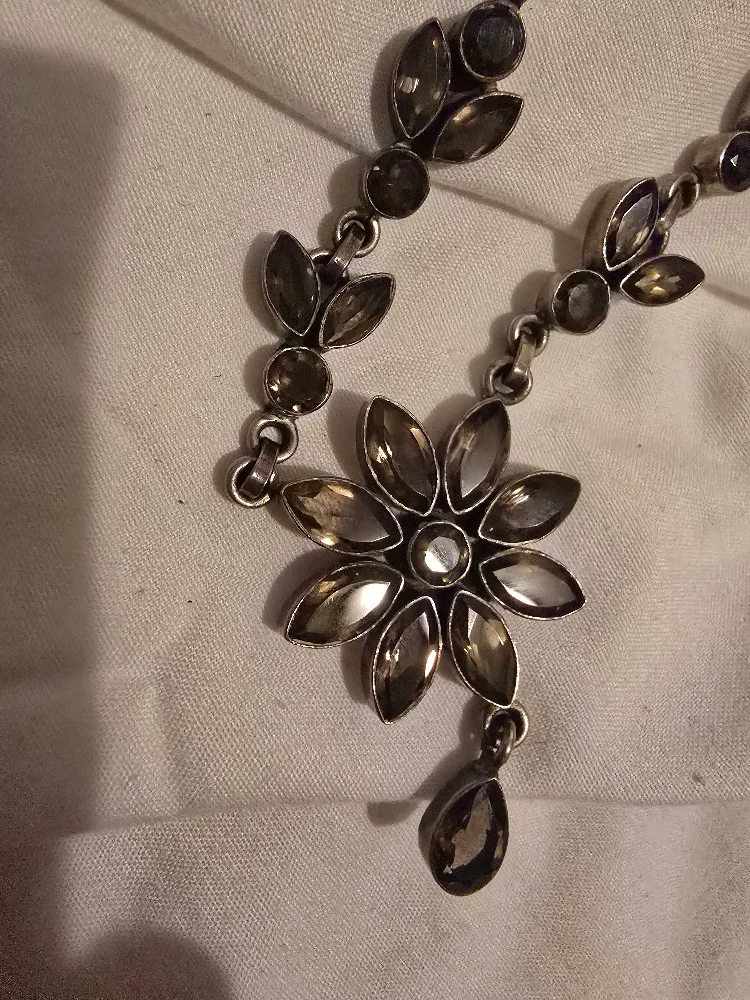 Vintage Marquis Smokey Quartz Flower  Necklace SS ##thriftypicks image indicator(2)