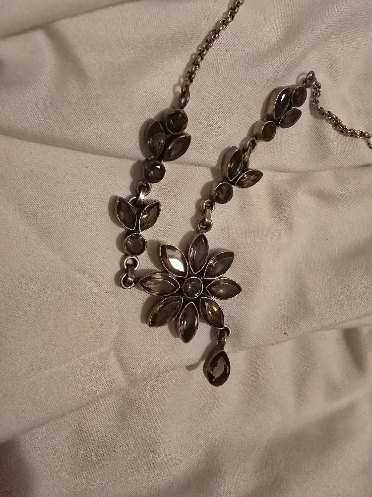 Vintage Marquis Smokey Quartz Flower  Necklace SS ##thriftypicks image indicator(3)