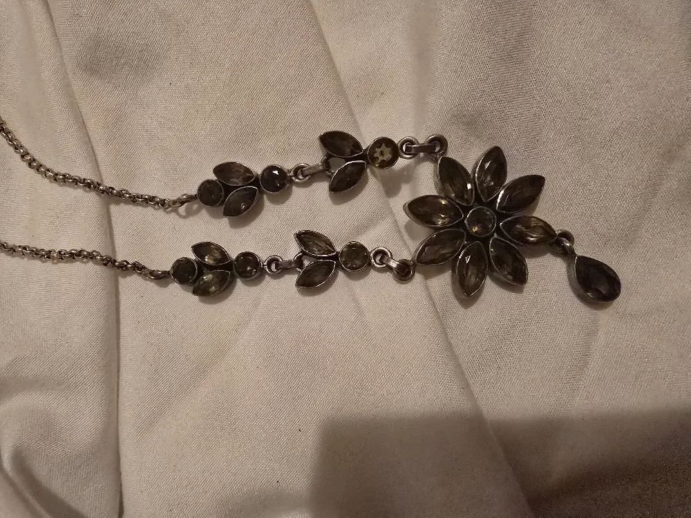 Vintage Marquis Smokey Quartz Flower  Necklace SS ##thriftypicks image indicator(4)