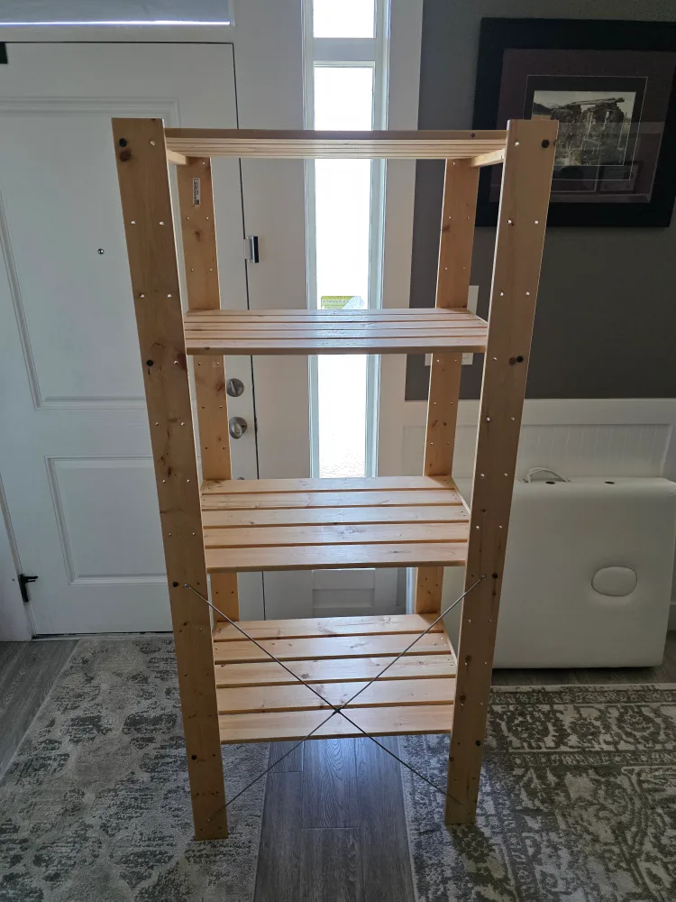 wooden shelf for storage room or garage. thumbnail