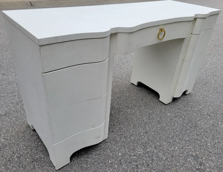 Beautiful White Textured Desk with Drawers. thumbnail