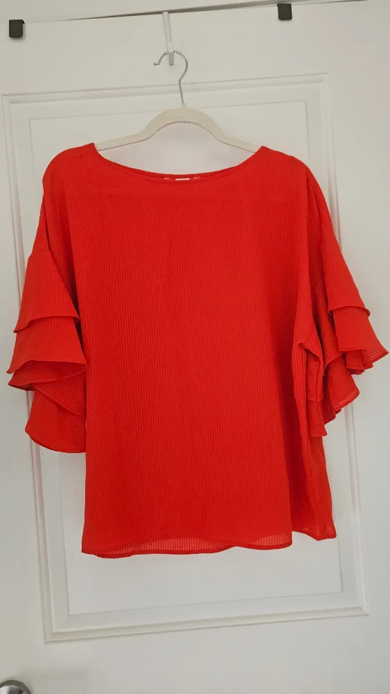 Coral / Red Ruffle Sleeve Top / Blouse, Size Large (8-10) thumbnail