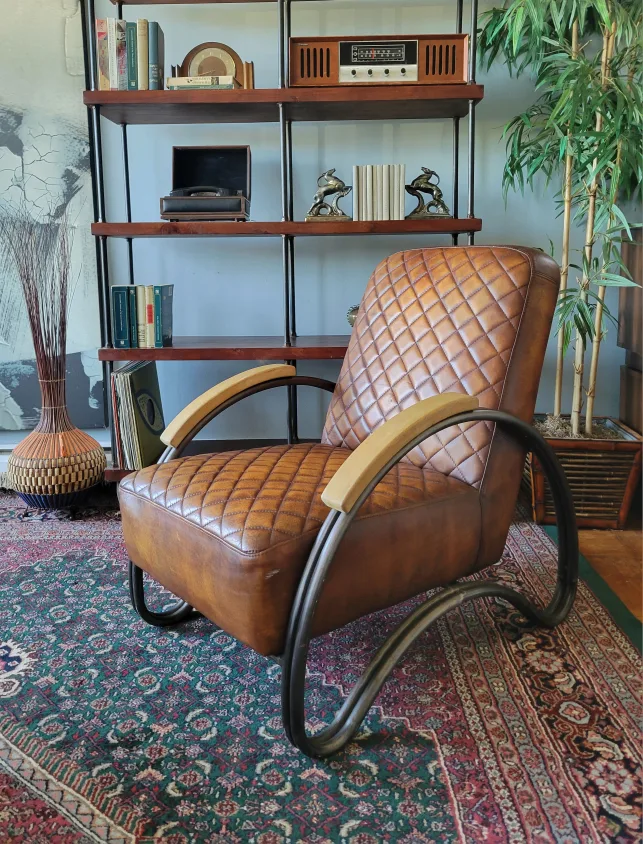 Industrial Diamond Quilted Tan Leather Armchair thumbnail