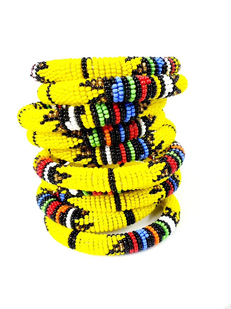 Yellow Hand-beaded African Bracelets from Kenya thumbnail