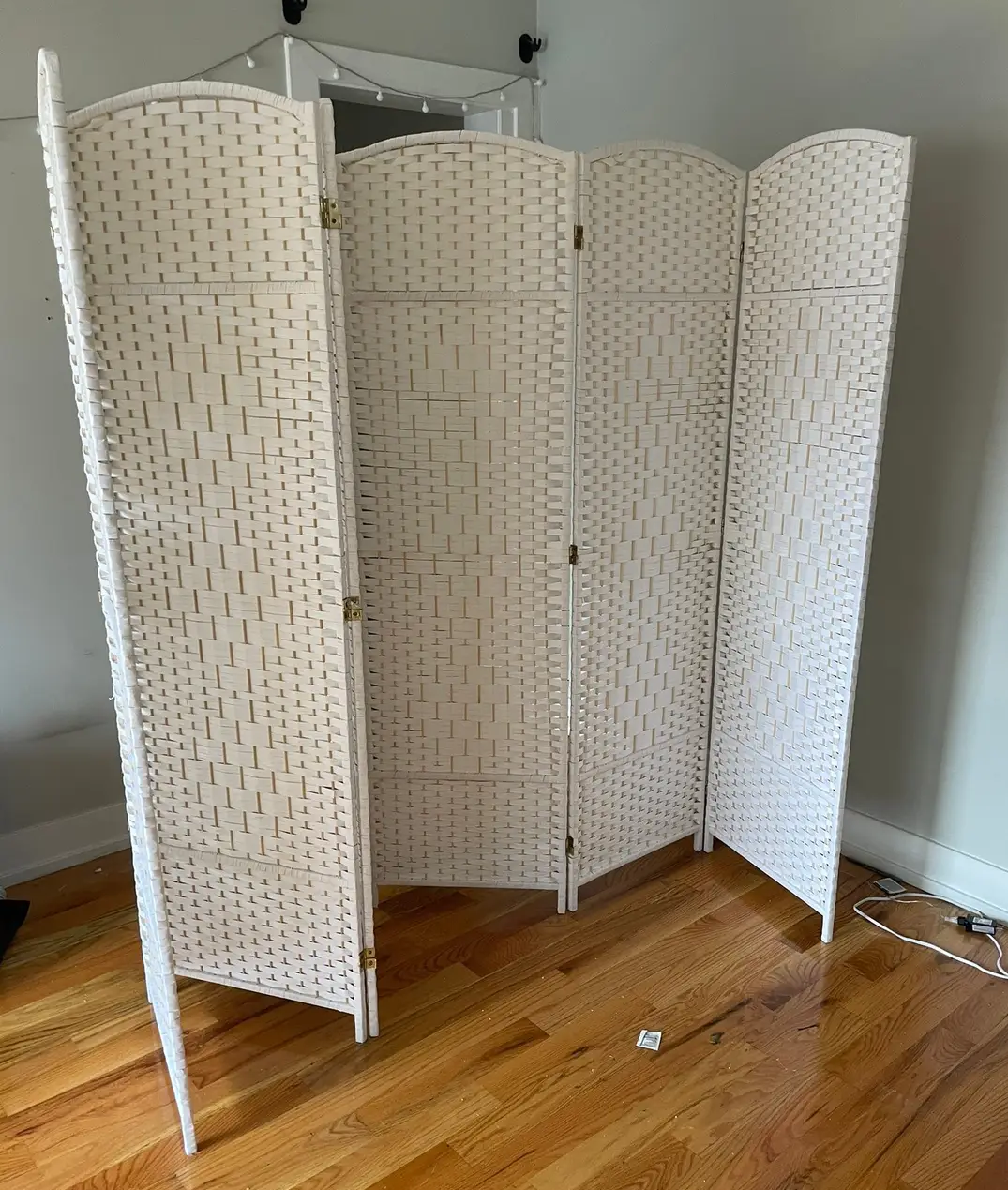 Woven Room Divider - Cream/White