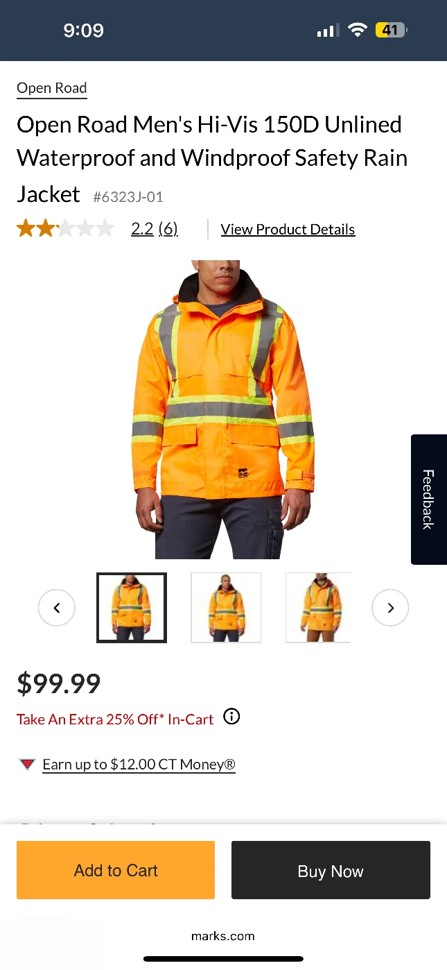 Open Road Hi-Vis Waterproof Safety Rain Jacket thumbnail