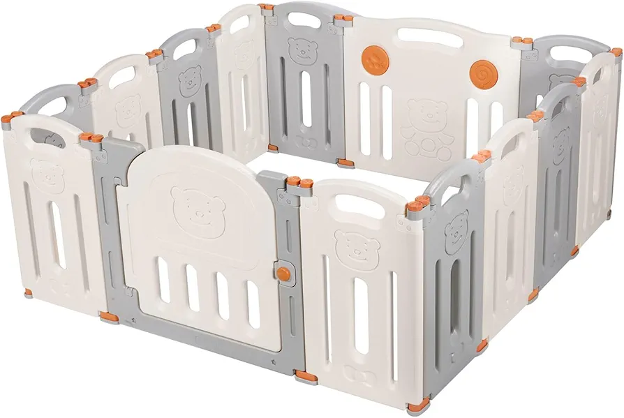 Foldable Baby Playpen - Grey & White