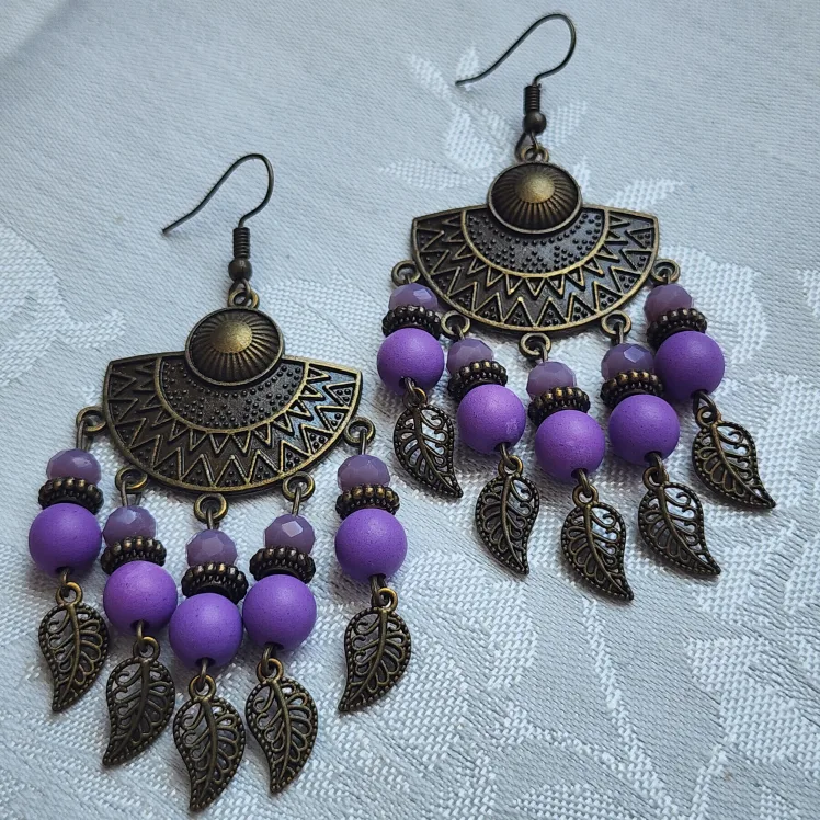 Boho Dangle Earrings - Bronze & Colourful image indicator(5)