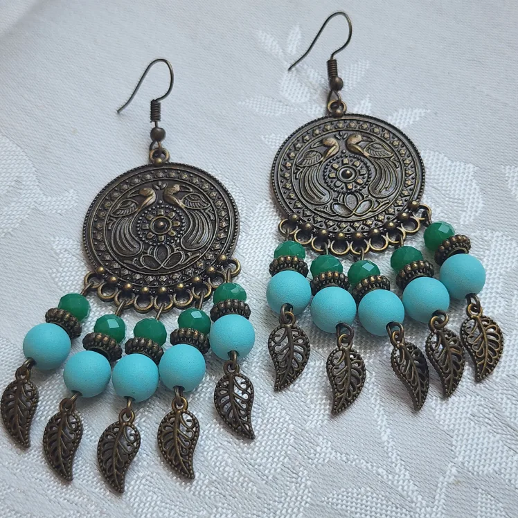 Boho Dangle Earrings - Bronze & Colourful image indicator(2)