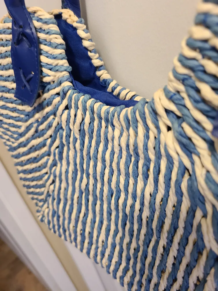 Blue and White Woven Shoulder Bag image indicator(2)