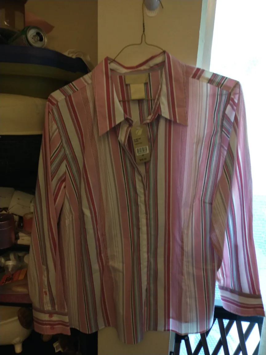 NWT!! COTTON GINNY STRIPED BUTTONDOWN LONG SLEEVED SHIRT thumbnail
