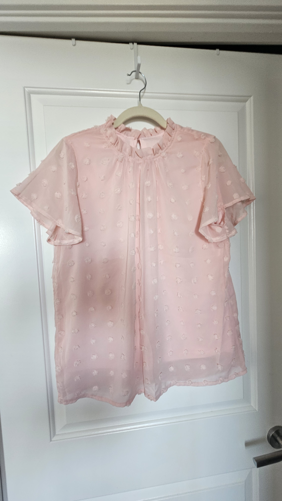 Beautiful Pink Blouse wth ruffled neck - Size L (8-10)