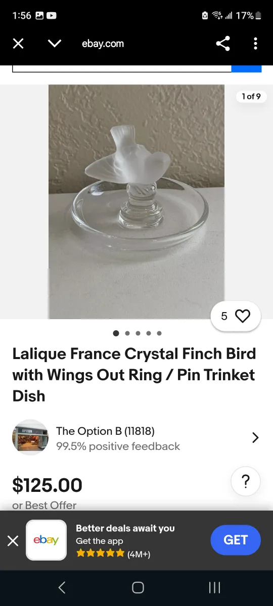 Lalique France Crystal Finch Bird Ring Dish image indicator(5)