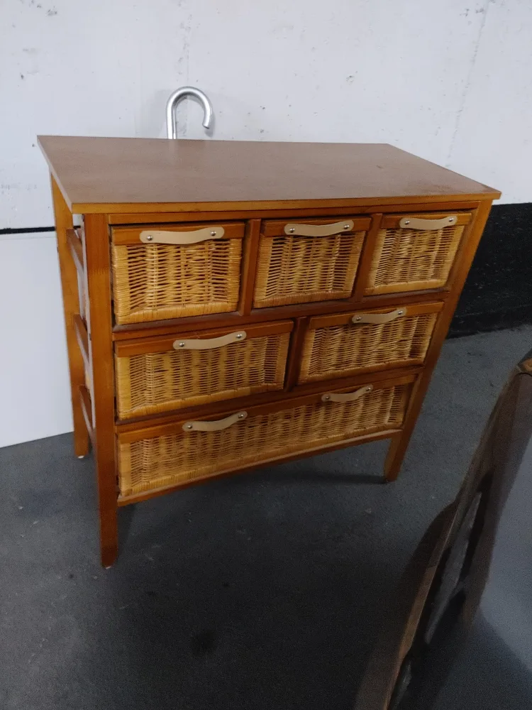 Wooden Storage Cabinet with Woven Baskets thumbnail