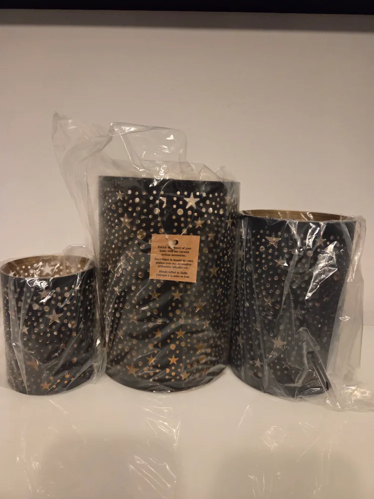 Black Metal Star Cut Out Candle Holder Set Of 3 thumbnail