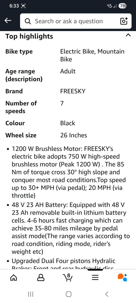 FREESKY Electric Mountain Bike - Black, 26 inch - photo 2