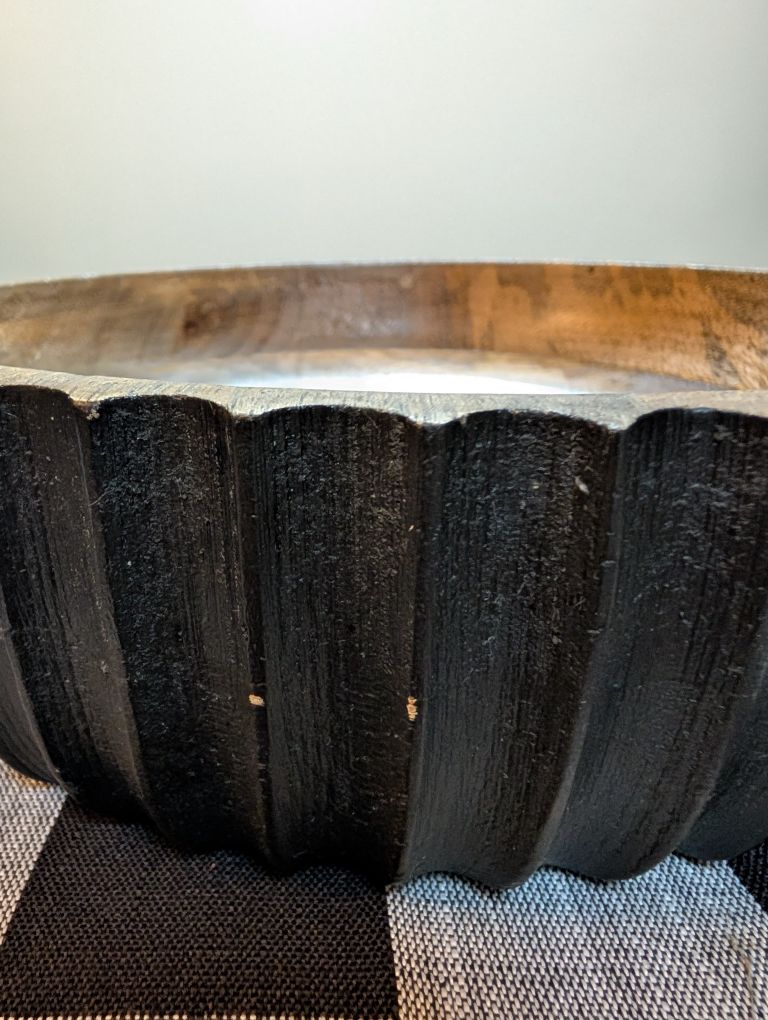 Rustic Carved Wood Bowl – Black Exterior Accent – 10" Diameter - photo 5