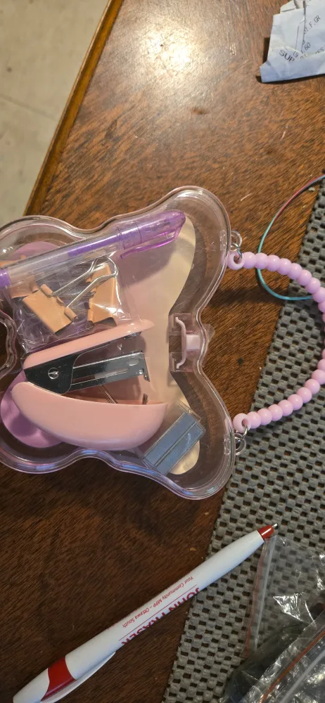 Butterfly Stationery Set - Pink Stapler, Pen, Clips thumbnail