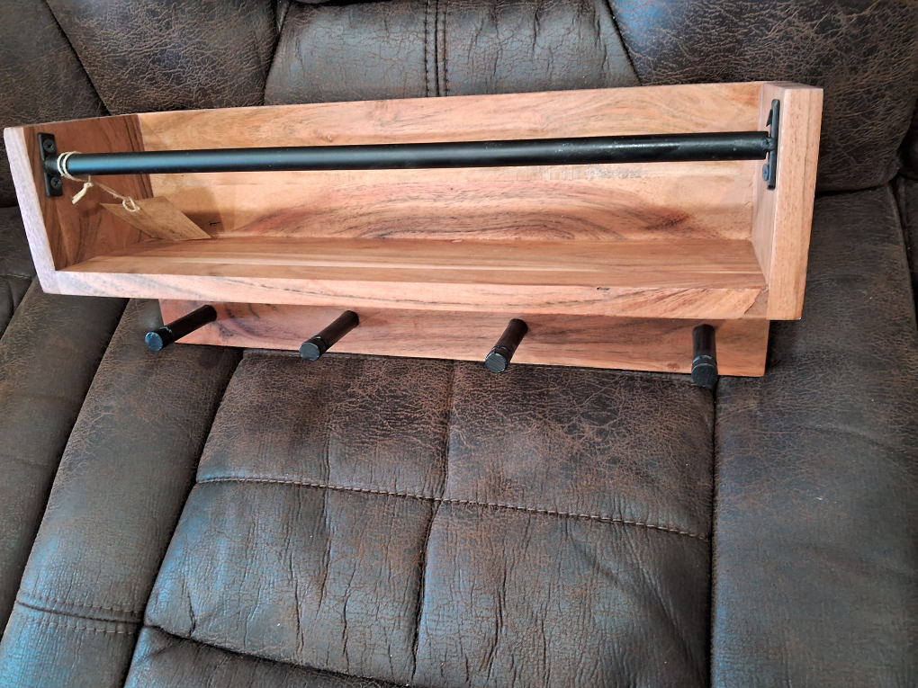 Wooden Wall Shelf with Hooks