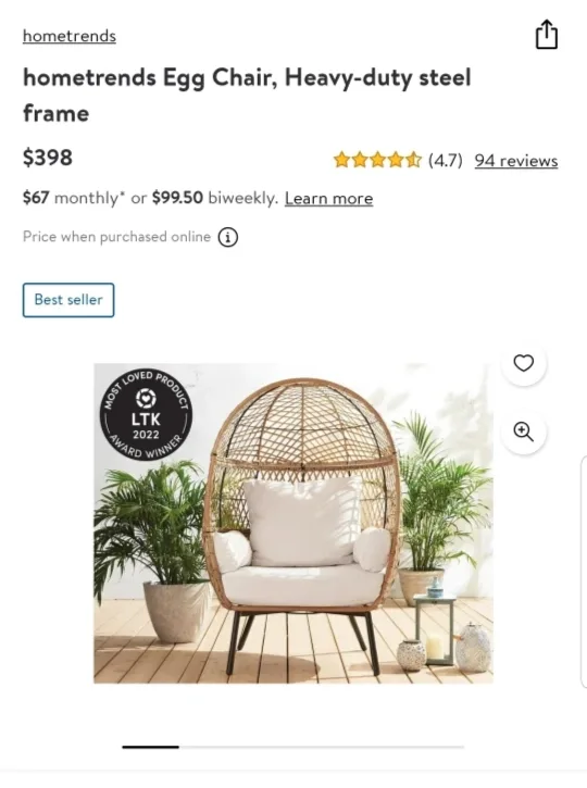 hometrends Egg Chair, Heavy-duty steel frame thumbnail