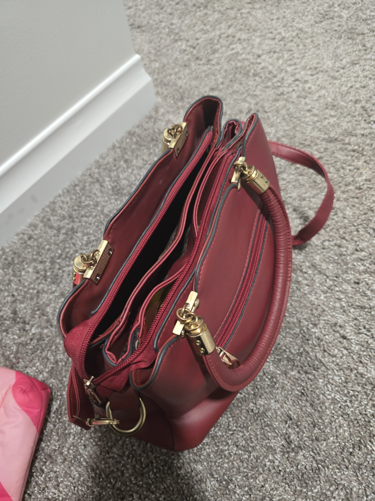 Burgundy Satchel Bag with Gold Accents - photo 5