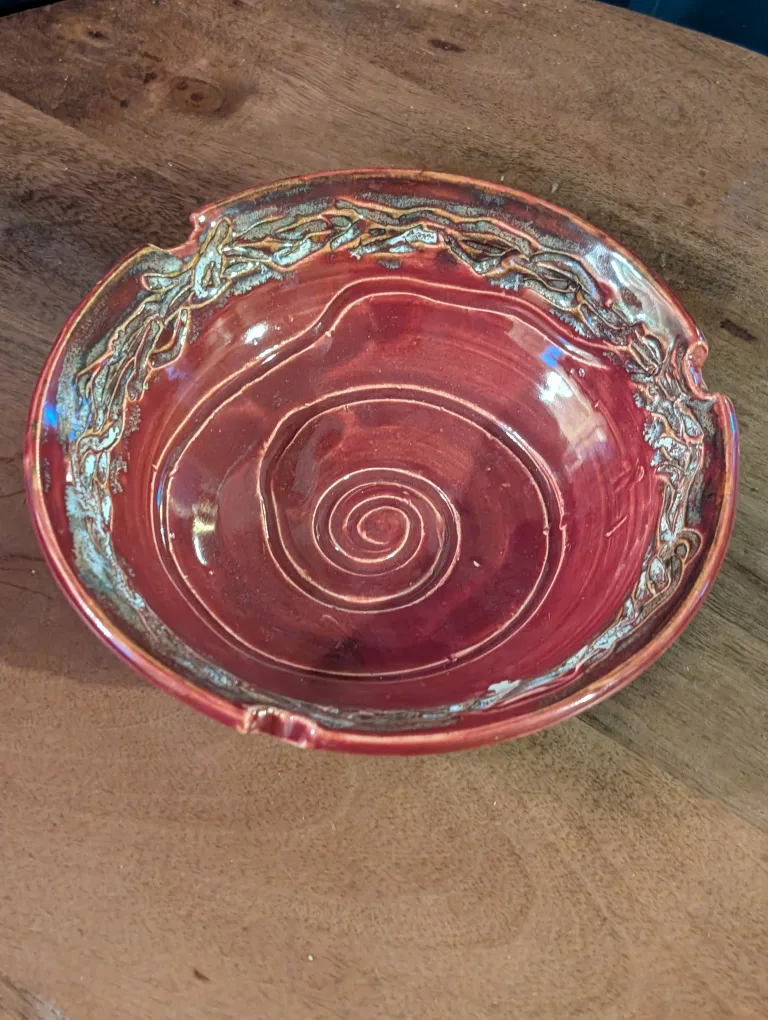 Handmade Red Ceramic Bowl - Signed thumbnail