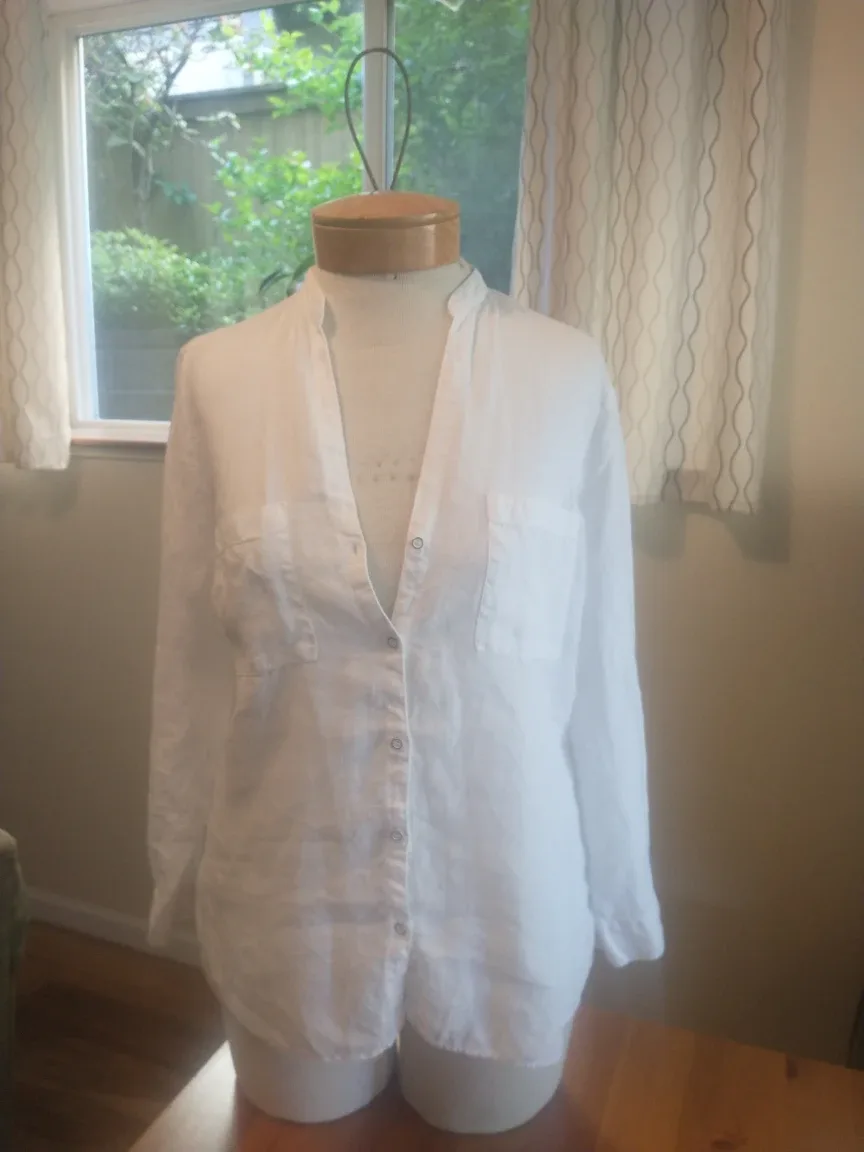 Zara White Linen Button-Up Shirt - oversized XS thumbnail