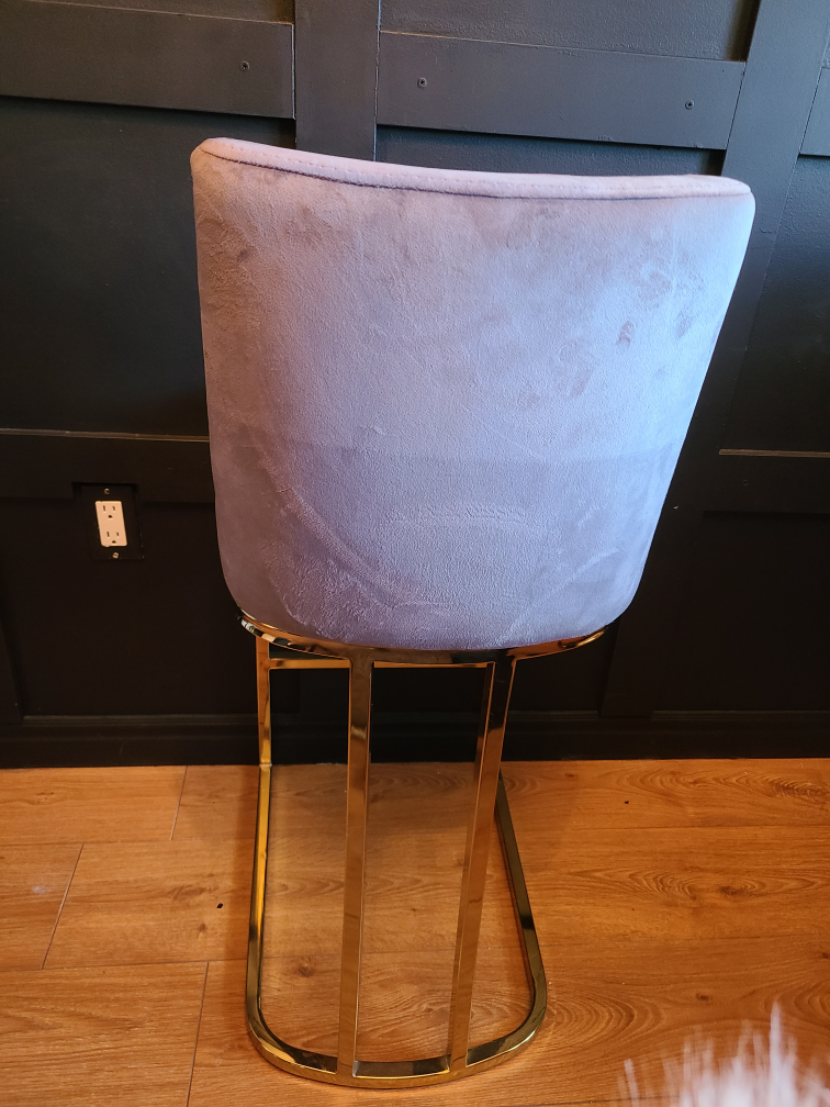 🥕 Grey Velvet Bar Stool with Gold Frame - photo 5