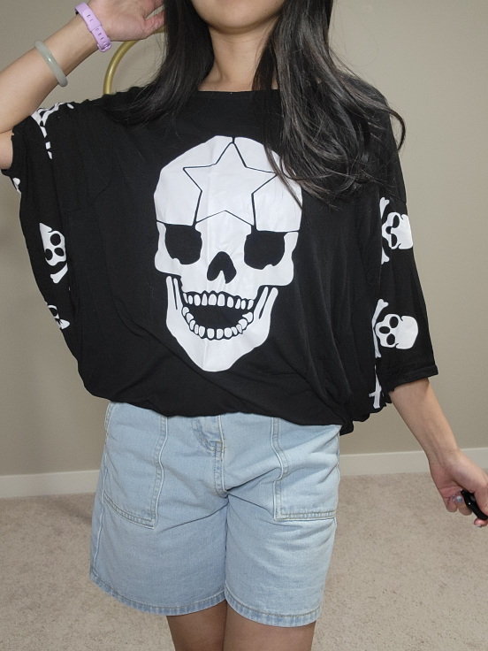 Skull Print Oversized T-Shirt - Black