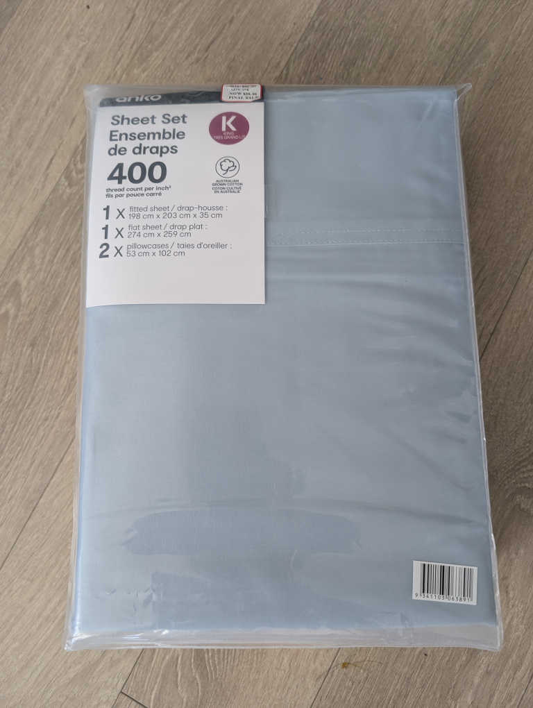 Anko King Size 400 Thread Count Sheet Set - New