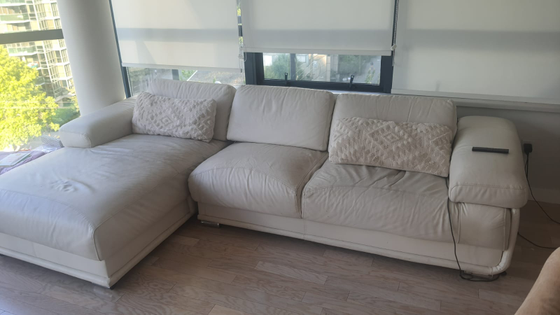 #free cycle  White Leather Sectional Sofa with Chaise