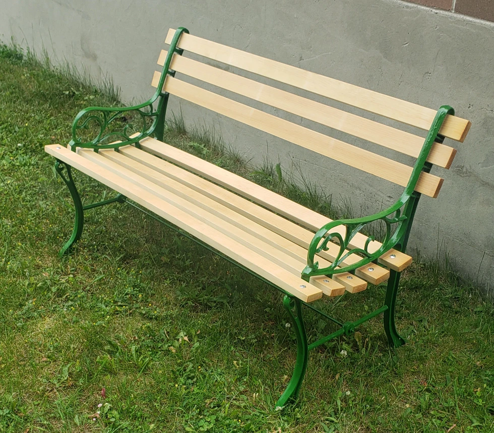 Outdoor Garden Bench - Green Metal Frame