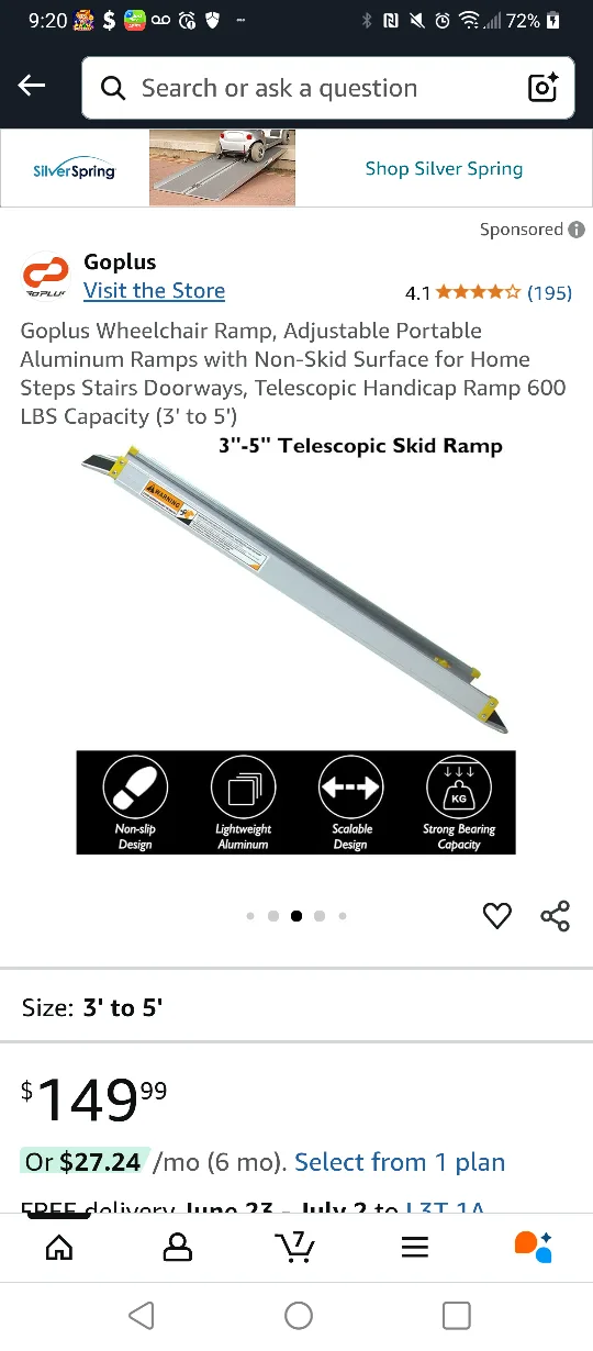 💚GO PLUS ADJUSTABLE NON SKID 3 TO 5 FEET WHEEL RAMP image indicator(3)
