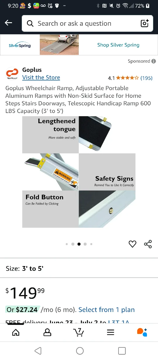 💚GO PLUS ADJUSTABLE NON SKID 3 TO 5 FEET WHEEL RAMP image indicator(4)