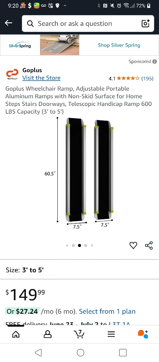 💚GO PLUS ADJUSTABLE NON SKID 3 TO 5 FEET WHEEL RAMP image indicator(5)
