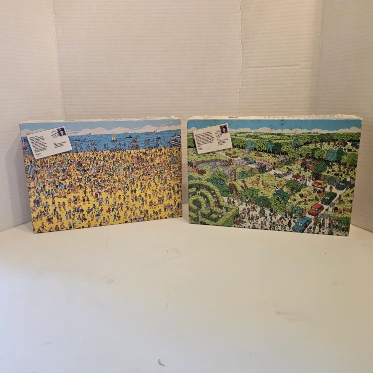 2 Where's Waldo Puzzles On The Beach, Safari Park 100 Pc thumbnail