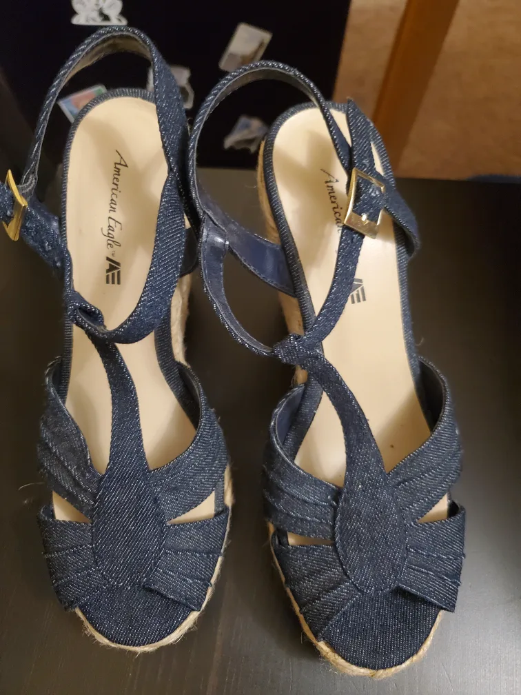 American Eagle Denim Wedge Sandals - Size  6 1/2 thumbnail