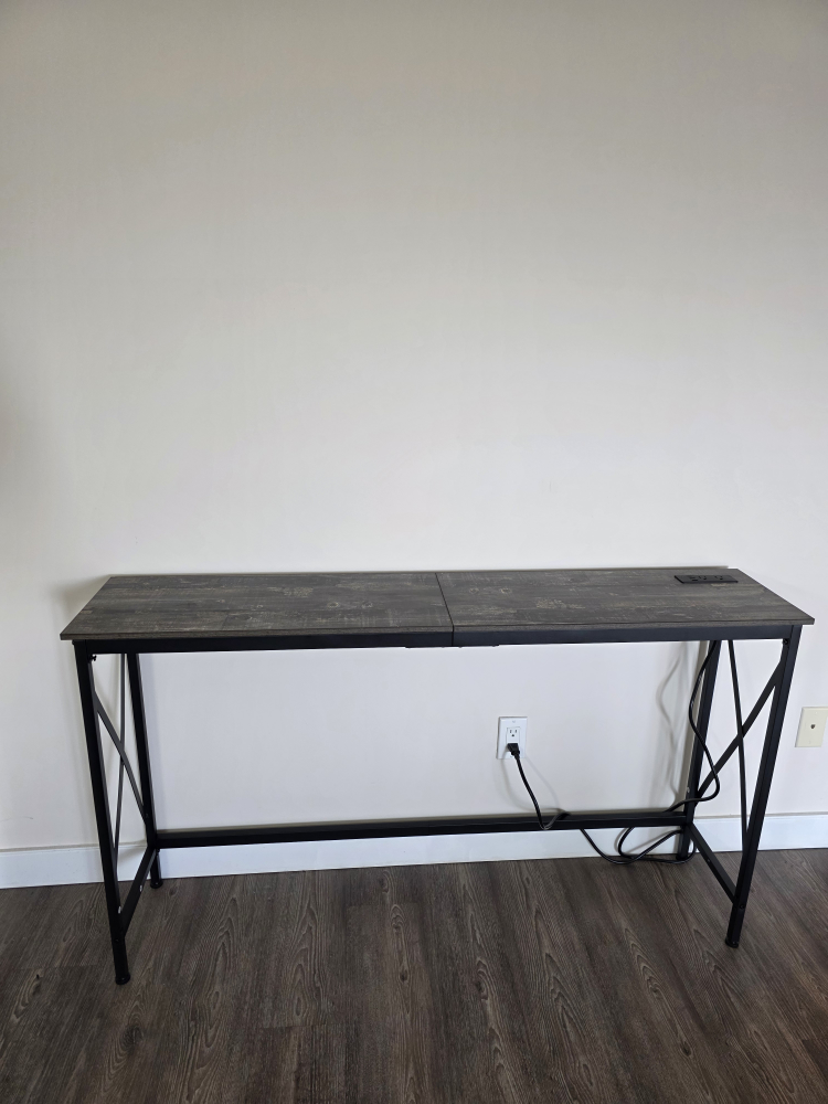 Wood Grain Desk with Built-in USB Ports